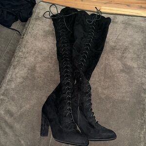 Wild diva lace up black boots